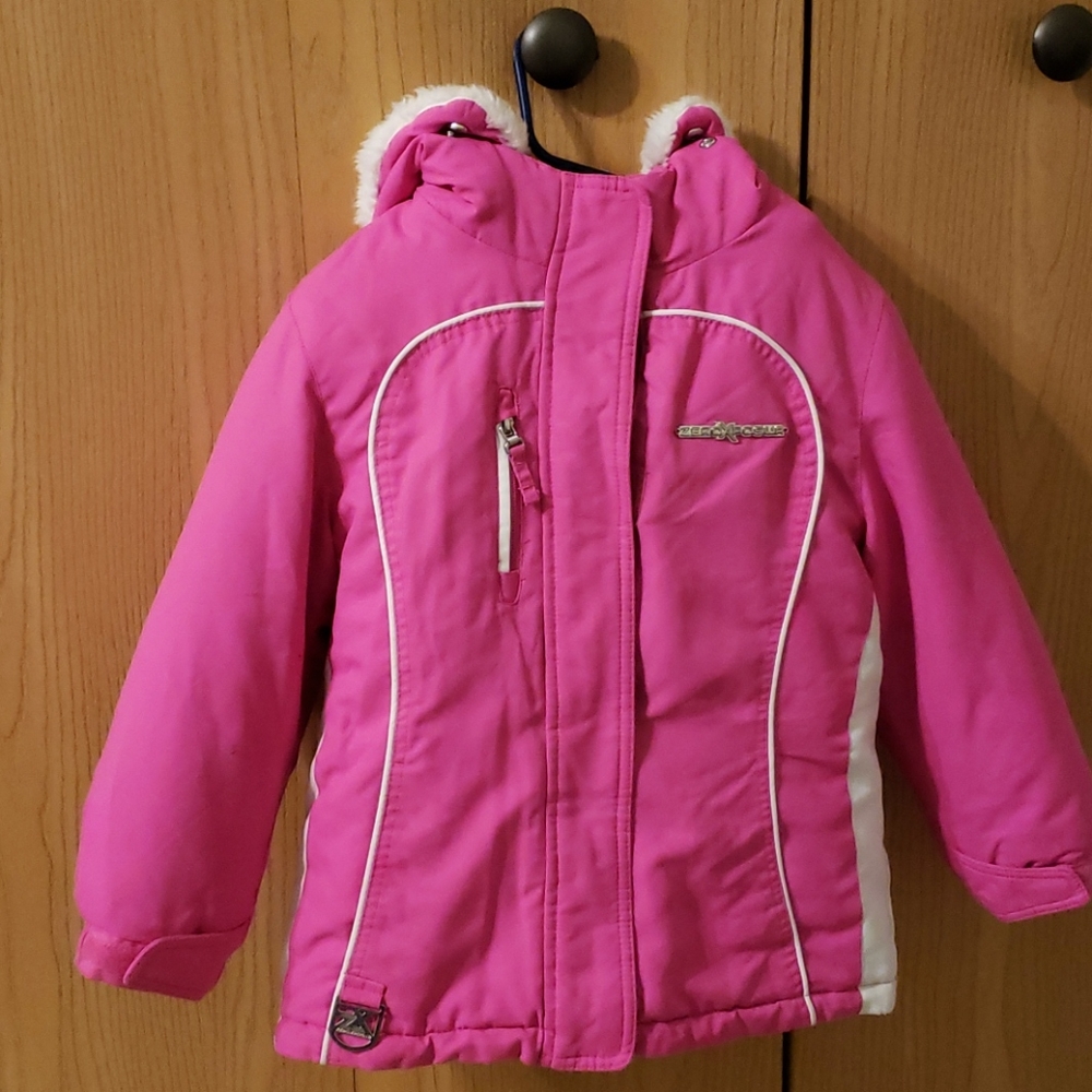 Winter coat with zip in lining and furry hood